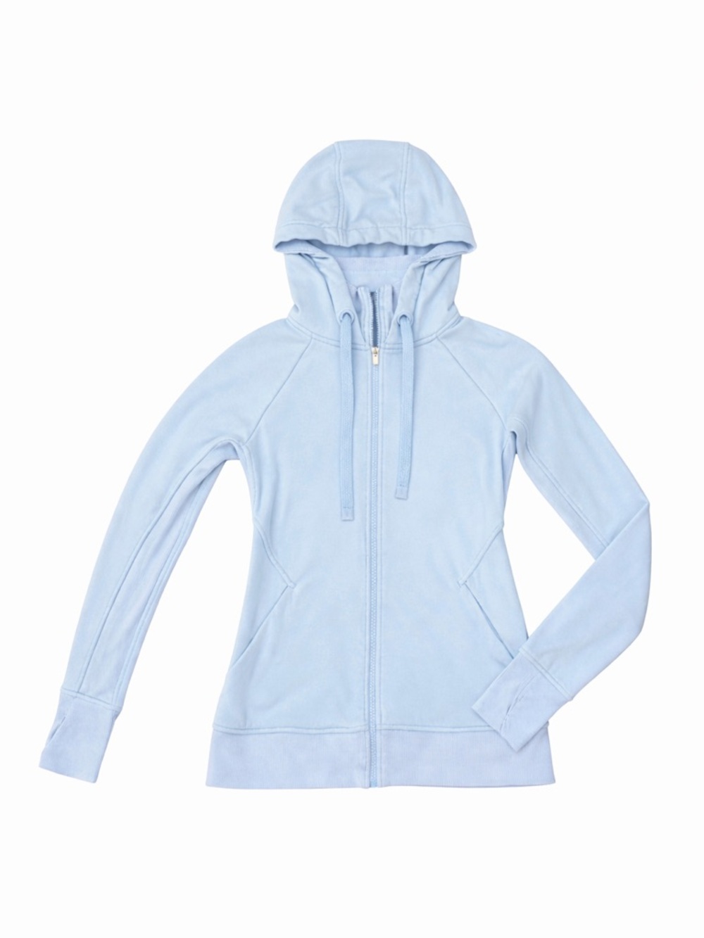 Athleta Light Blue Fleece Full Zip Hoodie Sweatshirt Thumbholes Size M